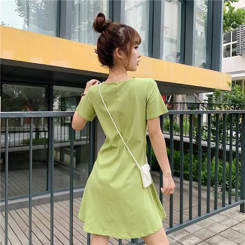 2022 Drawstring Waist Green Student Dress A-Line — feature 6