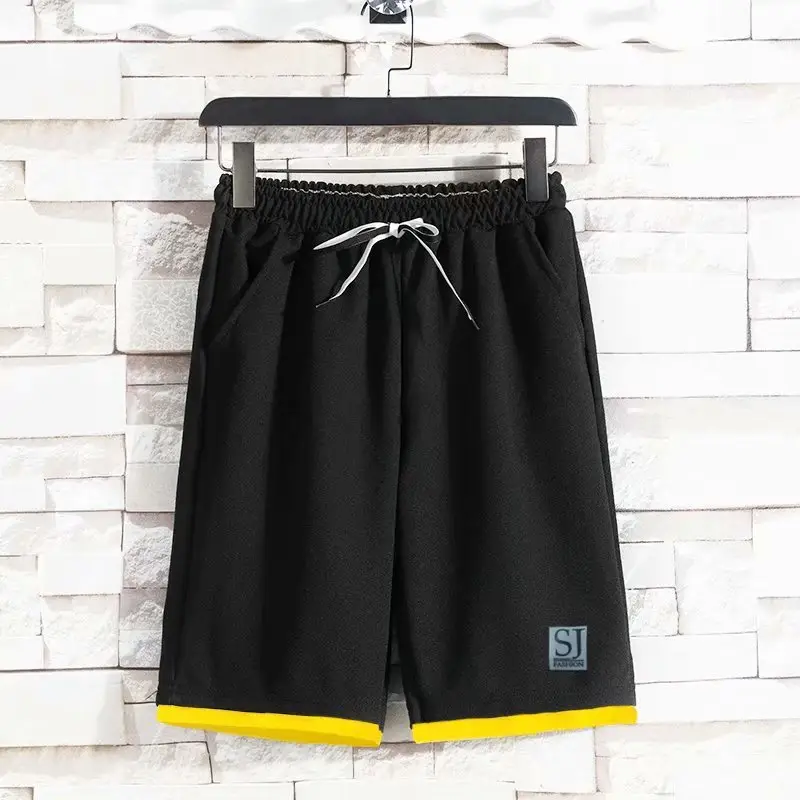 Men's Black 5-Pont Korean Shorts with Yellow Trim - Image 6