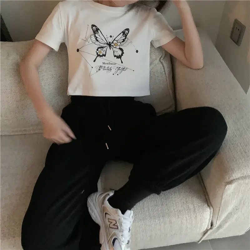 Women Butterfly Crop Top T-Shirt Light Blue Harajuku Style — feature 13