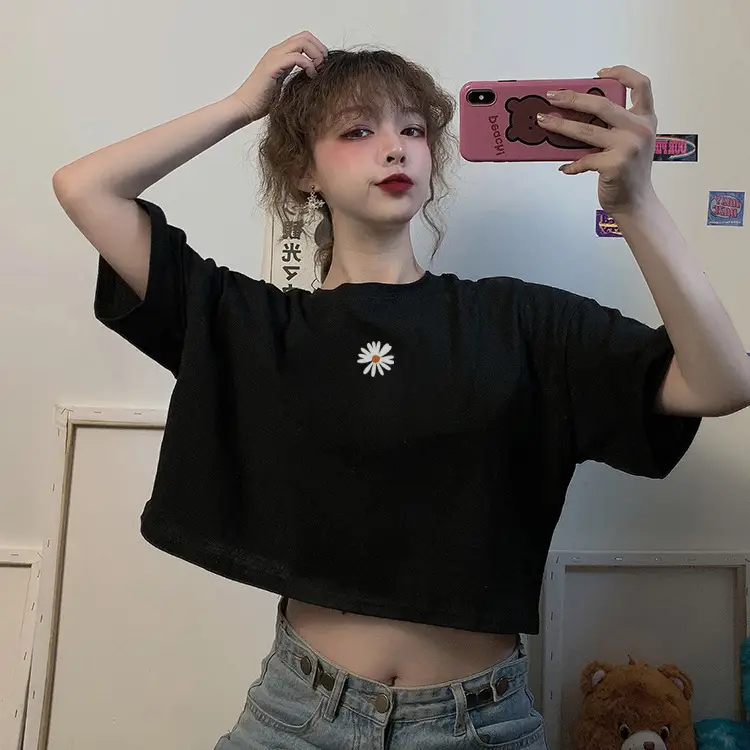Women Butterfly Crop Top T-Shirt Light Blue Harajuku Style — feature 25