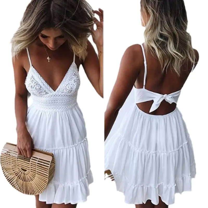 White Lace Strappy Dress with Back Cutout for Women - Image 7