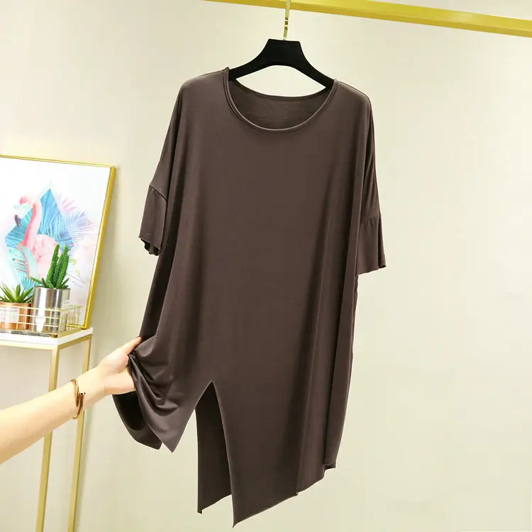 Women's Beige Modal T-Shirt Mid Length Loose Fit - Image 8