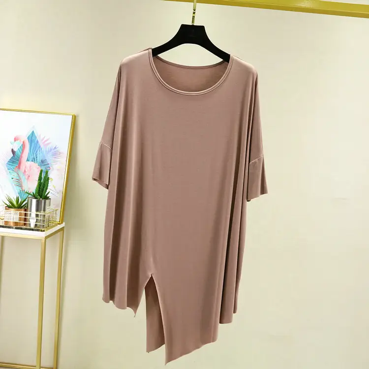 Women's Beige Modal T-Shirt Mid Length Loose Fit - Image 2