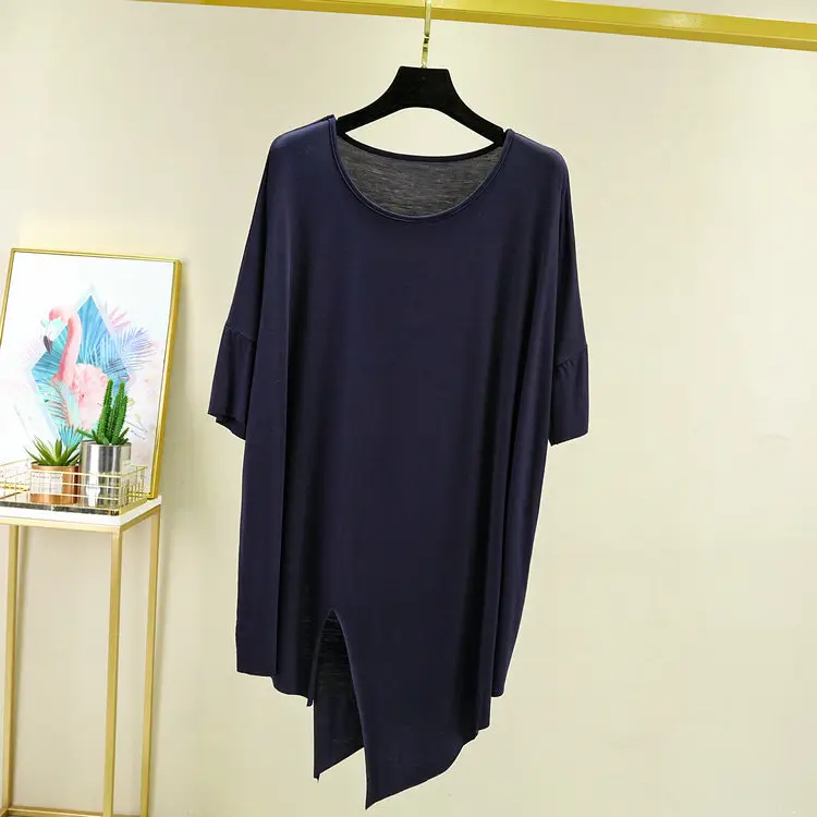 Women's Beige Modal T-Shirt Mid Length Loose Fit - Image 5