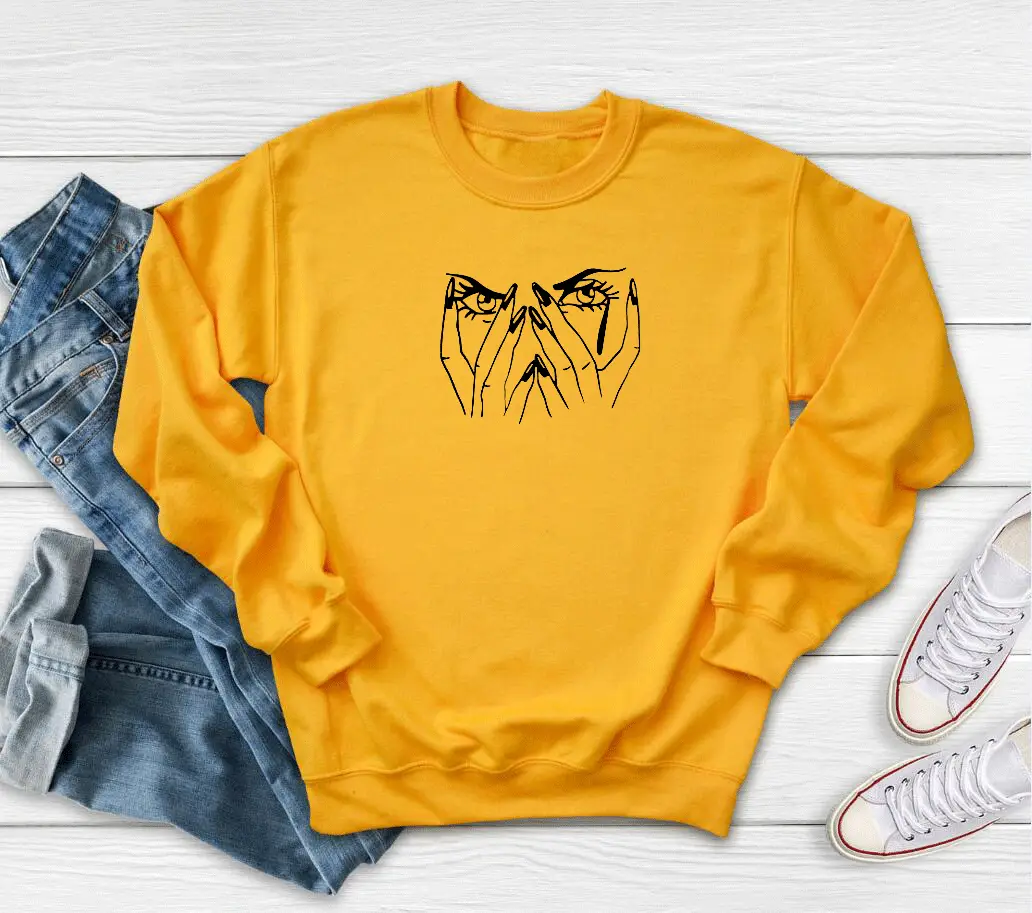 Women White Face Cover Sweater Round Neck Short Sleeve