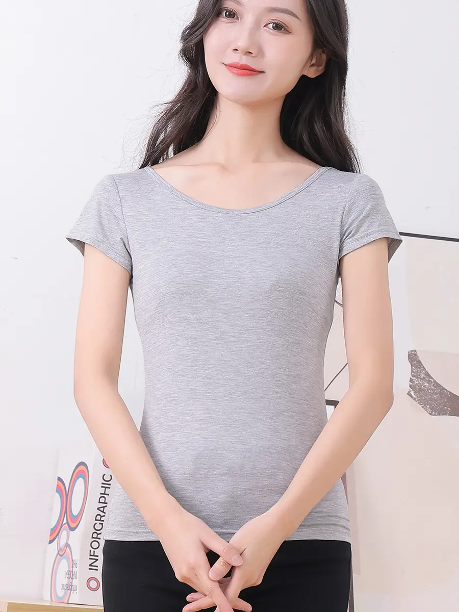 Women's Grey T-Shirt Plus Size Slim Fit - Image 14