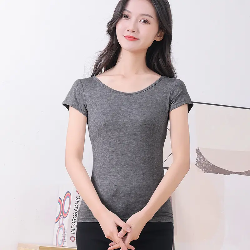 Women's Grey T-Shirt Plus Size Slim Fit - Image 5