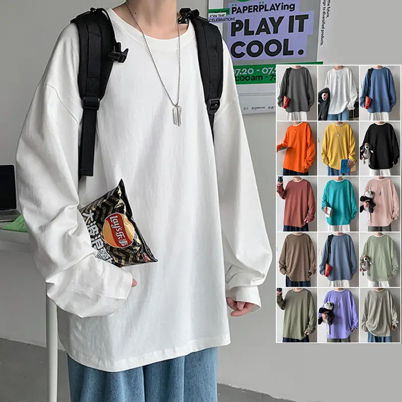 Men Long Sleeve T-Shirt Solid Teal Loose Fit - Image 9