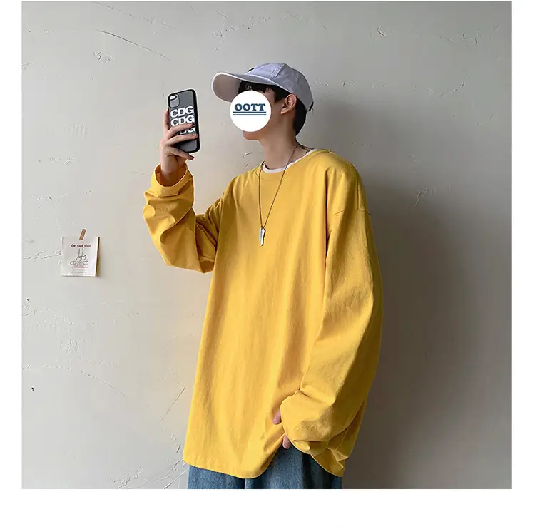 Men Long Sleeve T-Shirt Solid Teal Loose Fit — feature 11