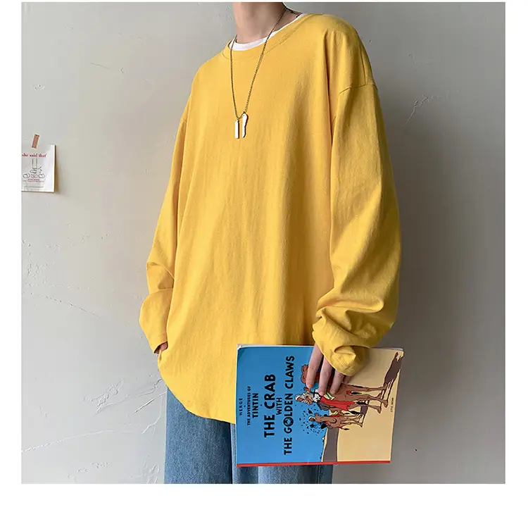 Men Long Sleeve T-Shirt Solid Teal Loose Fit — feature 13