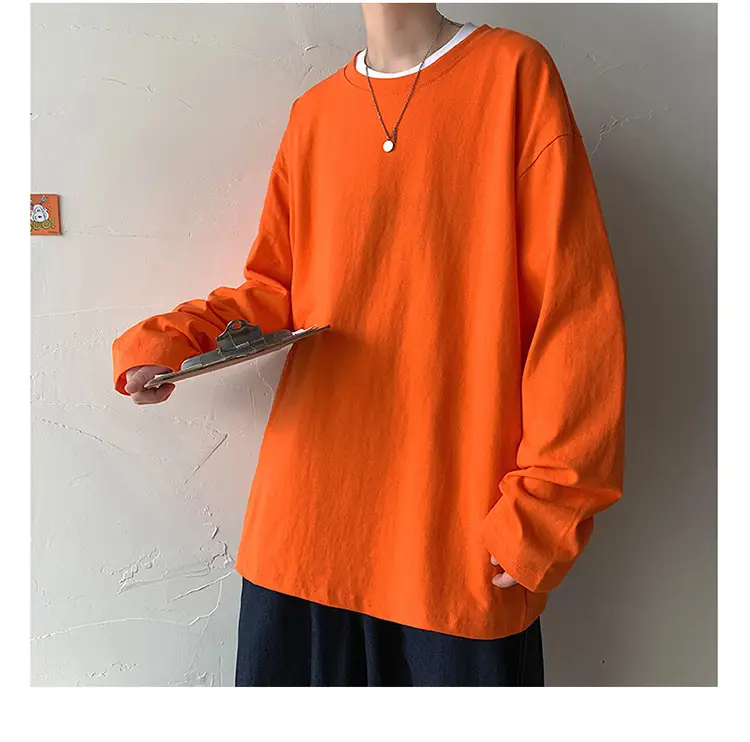 Men Long Sleeve T-Shirt Solid Teal Loose Fit — feature 20