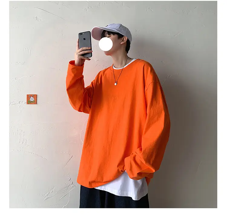 Men Long Sleeve T-Shirt Solid Teal Loose Fit — feature 21