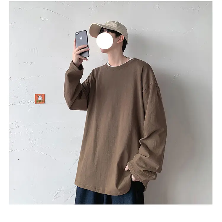 Men Long Sleeve T-Shirt Solid Teal Loose Fit — feature 23