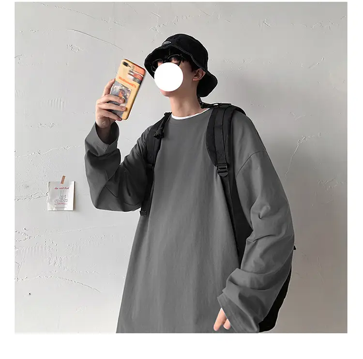 Men Long Sleeve T-Shirt Solid Teal Loose Fit — feature 28
