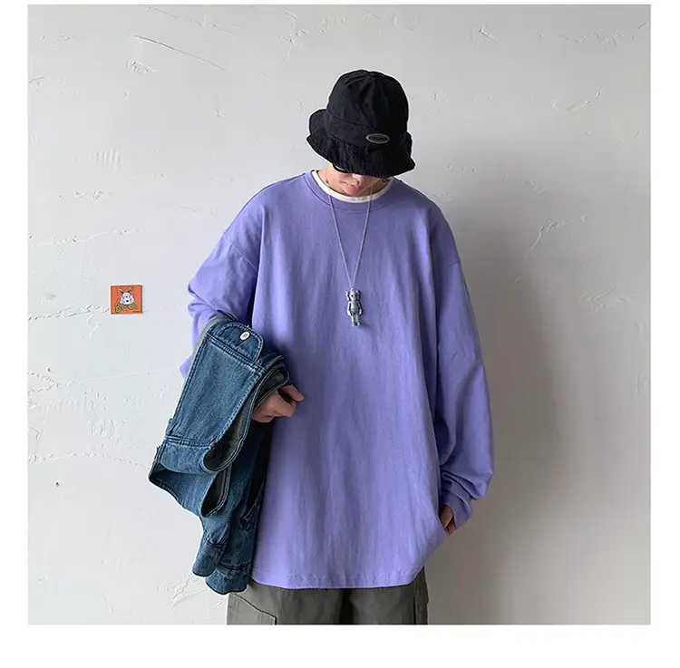 Men Long Sleeve T-Shirt Solid Teal Loose Fit — feature 29