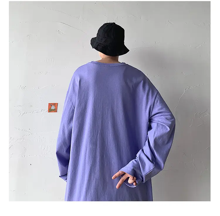 Men Long Sleeve T-Shirt Solid Teal Loose Fit — feature 30