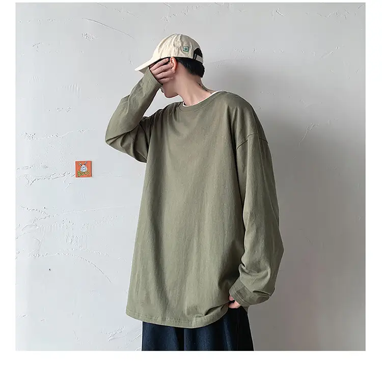 Men Long Sleeve T-Shirt Solid Teal Loose Fit — feature 32