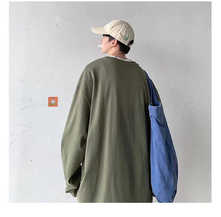 Men Long Sleeve T-Shirt Solid Teal Loose Fit — feature 33