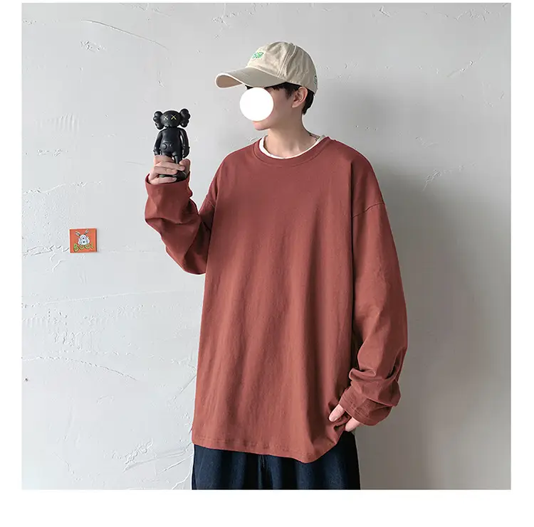 Men Long Sleeve T-Shirt Solid Teal Loose Fit — feature 43