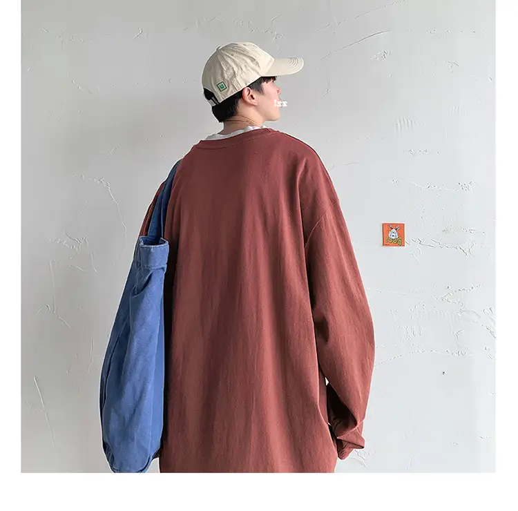 Men Long Sleeve T-Shirt Solid Teal Loose Fit — feature 44