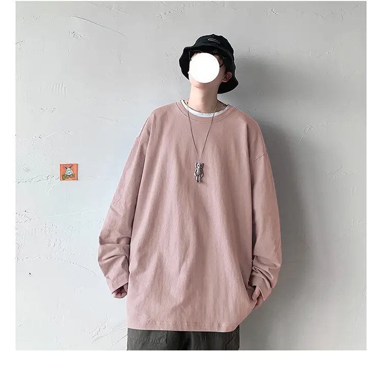 Men Long Sleeve T-Shirt Solid Teal Loose Fit — feature 49