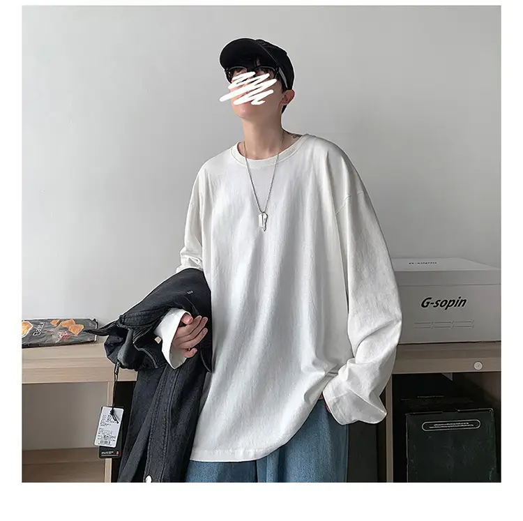 Men Long Sleeve T-Shirt Solid Teal Loose Fit — feature 5