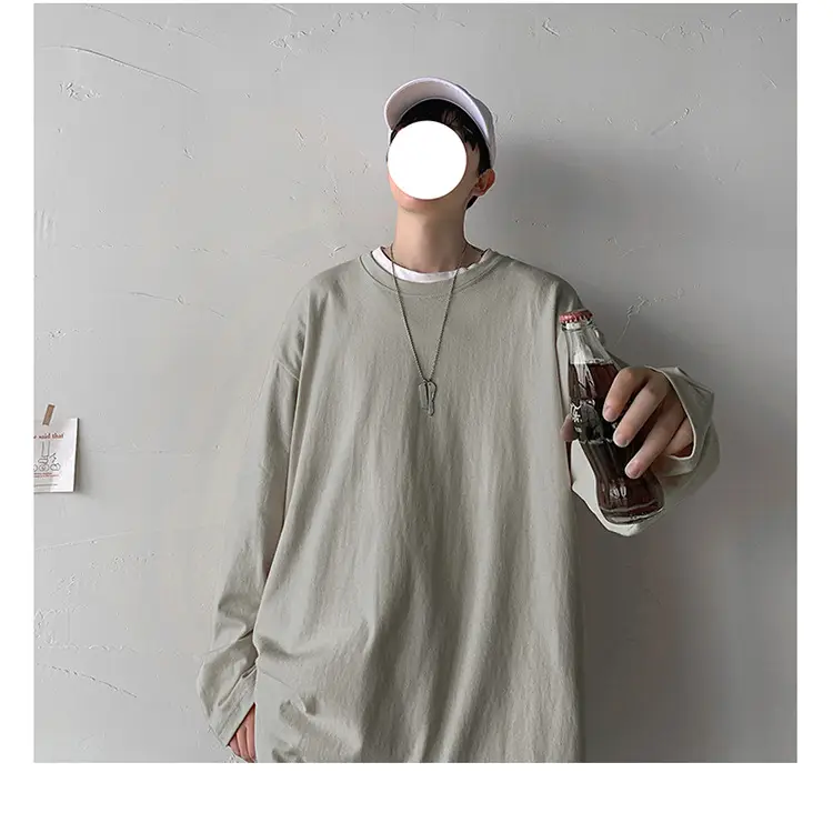 Men Long Sleeve T-Shirt Solid Teal Loose Fit — feature 52