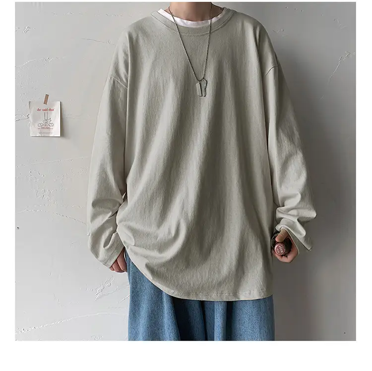 Men Long Sleeve T-Shirt Solid Teal Loose Fit — feature 53
