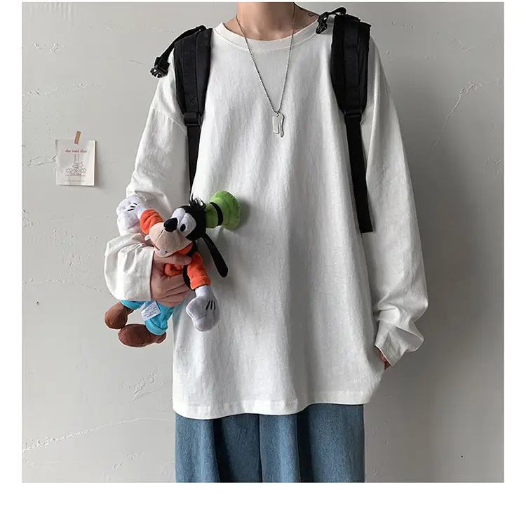 Men Long Sleeve T-Shirt Solid Teal Loose Fit — feature 6