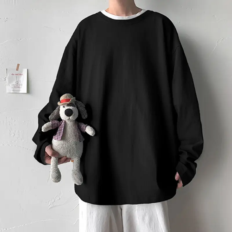 Men Long Sleeve T-Shirt Solid Teal Loose Fit - Image 2