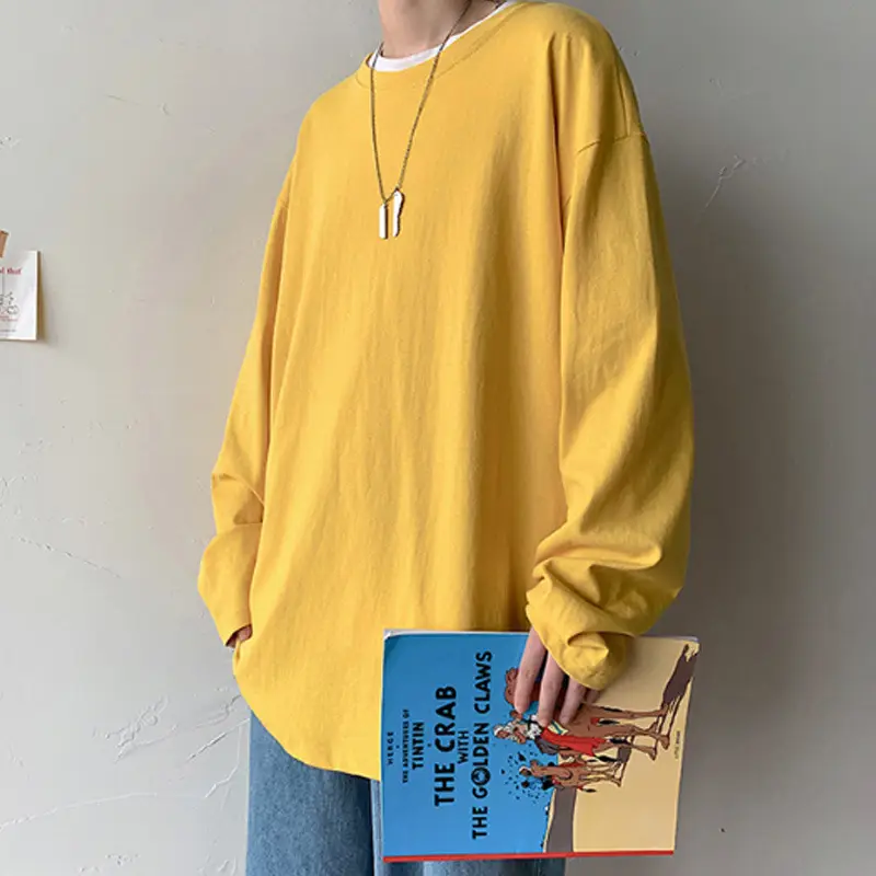 Men Long Sleeve T-Shirt Solid Teal Loose Fit - Image 3