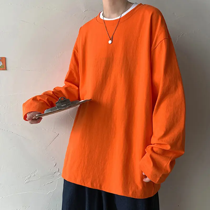 Men Long Sleeve T-Shirt Solid Teal Loose Fit - Image 4