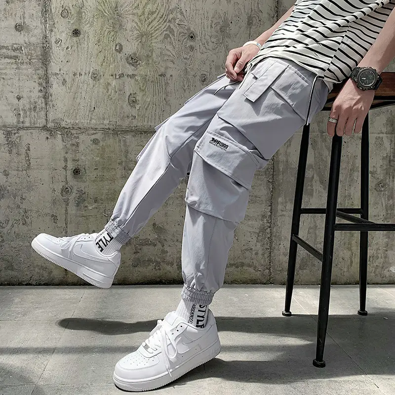 Men Beige Cargo Pants Ankle Tie Casual Autumn - Image 4
