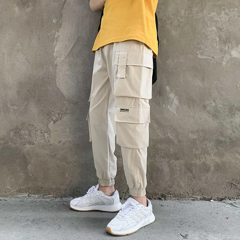 Men Beige Cargo Pants Ankle Tie Casual Autumn - Image 6