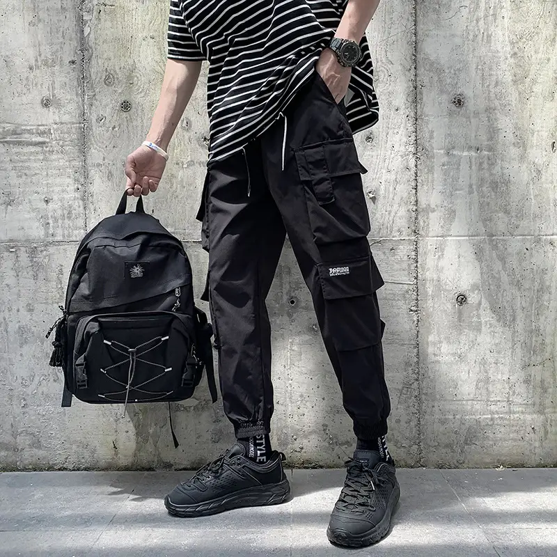 Men Beige Cargo Pants Ankle Tie Casual Autumn - Image 2