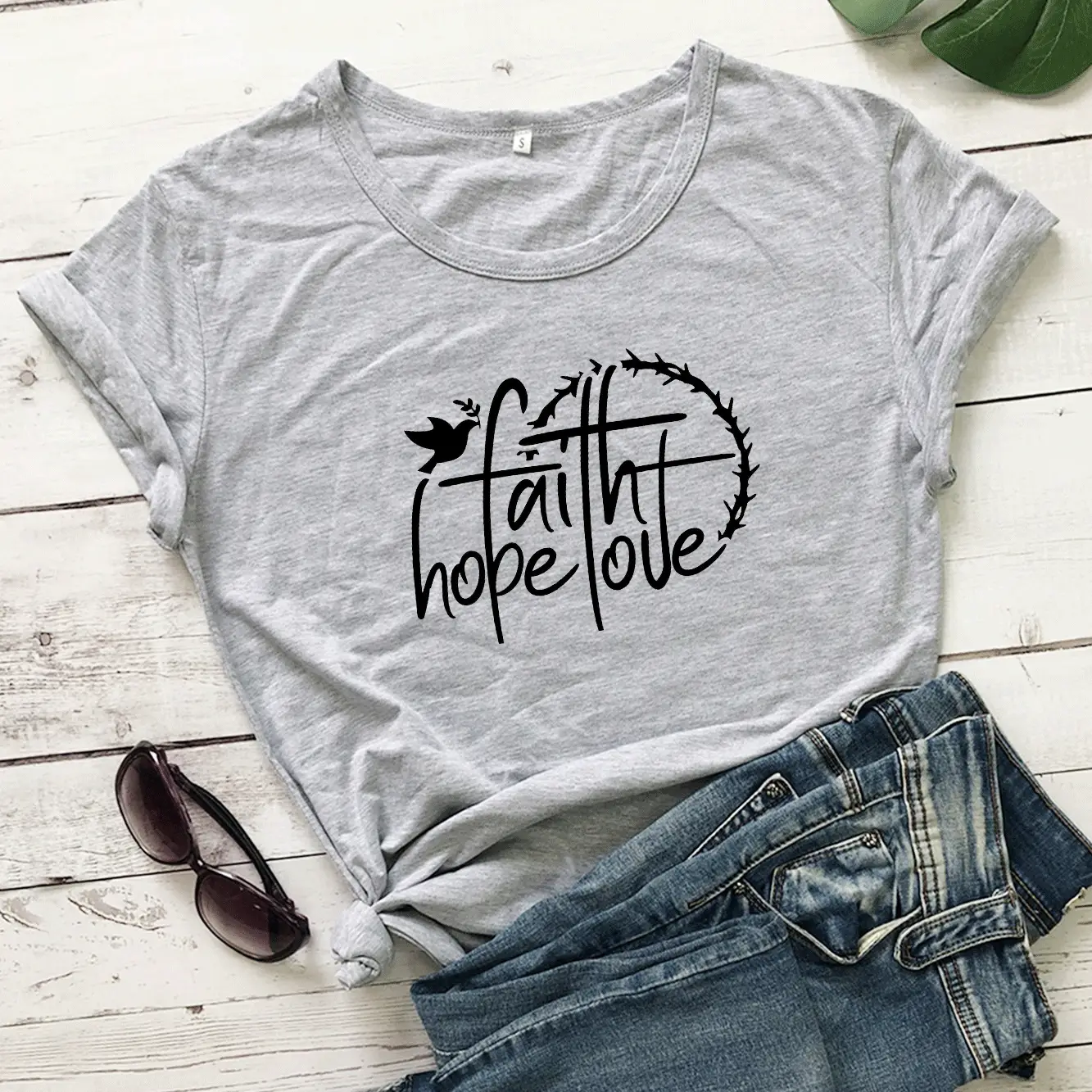 Faith Hope Love Short Sleeve T-Shirt Grey