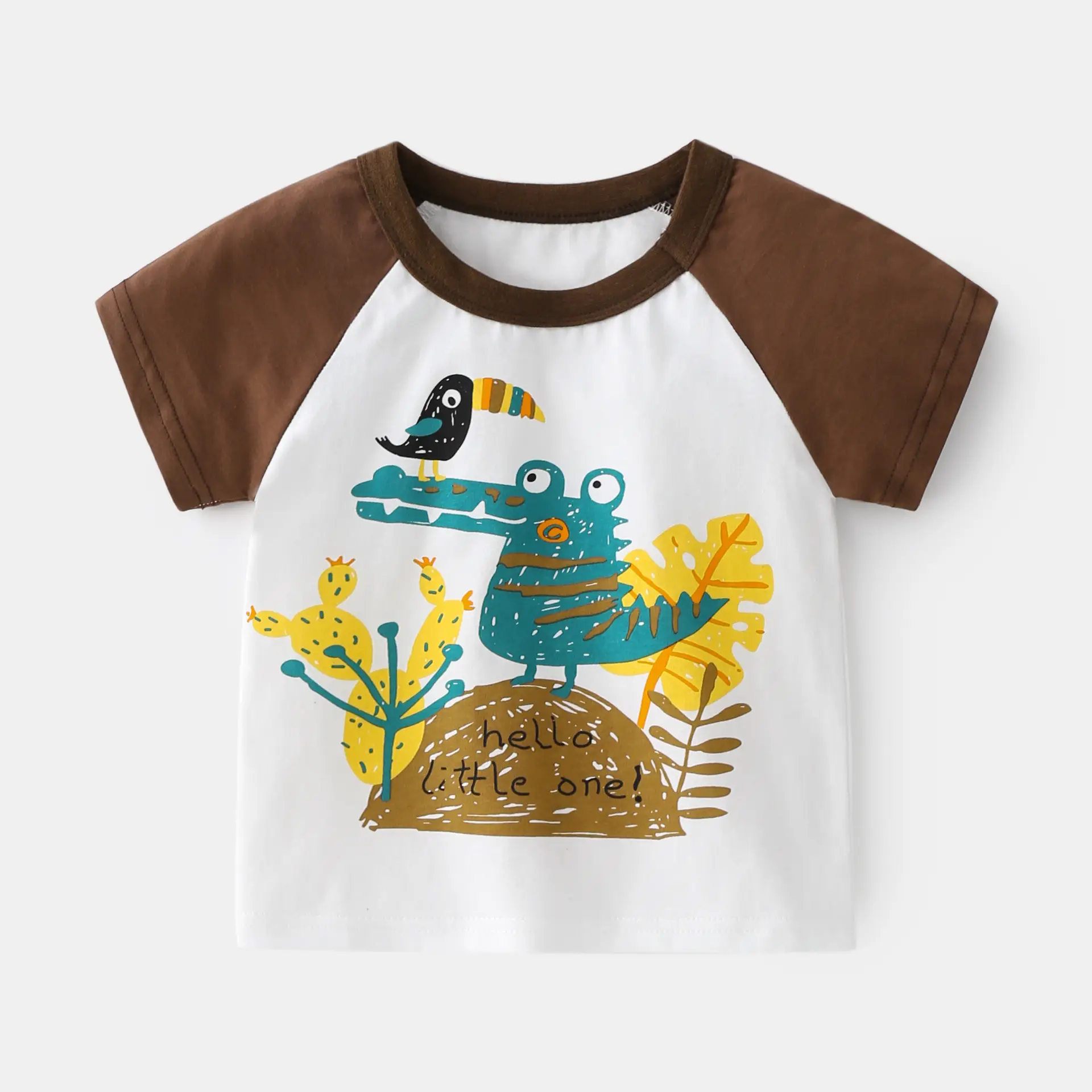 Cute Cartoon T-Shirt for Boys Blue White Short Sleeve