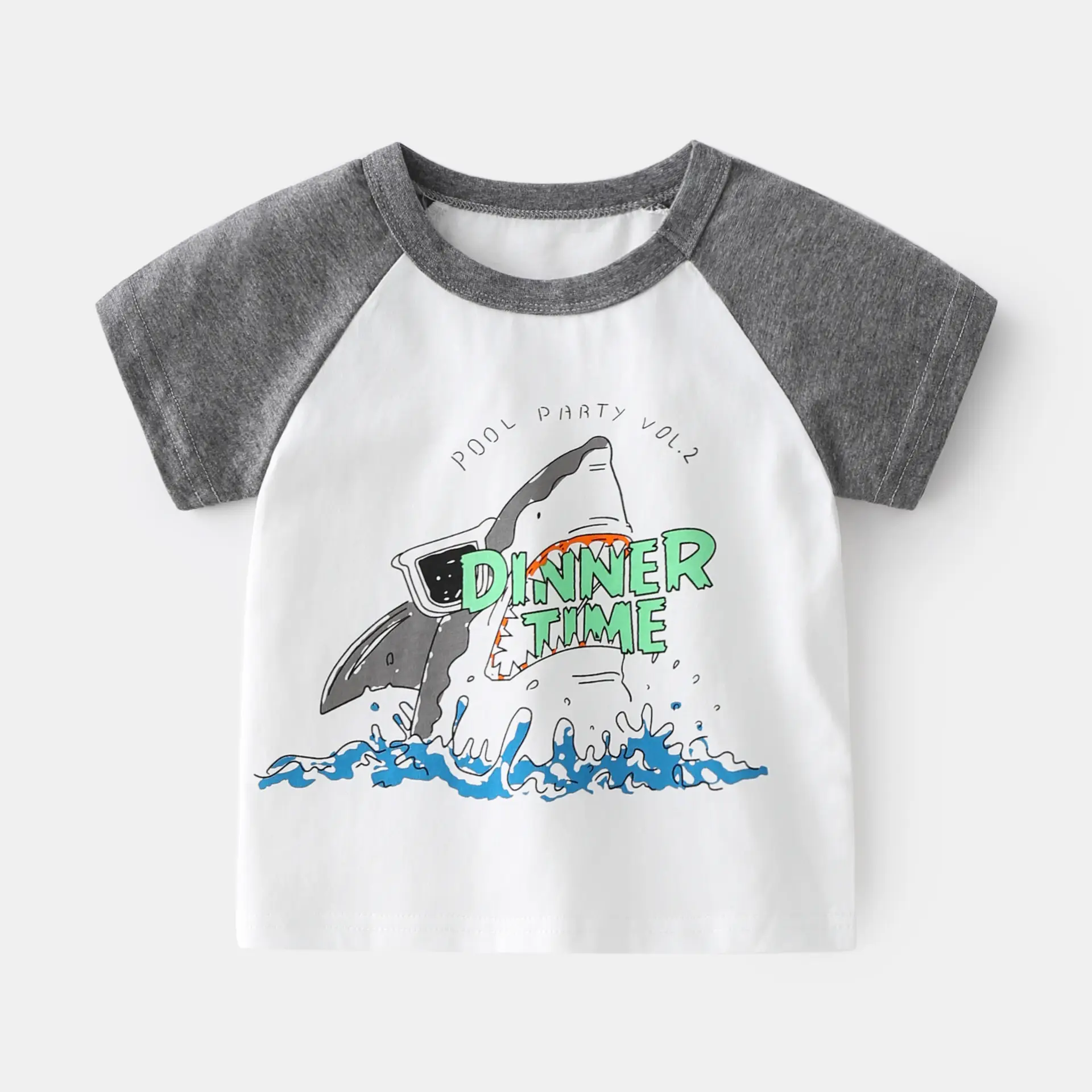 Cute Cartoon T-Shirt for Boys Blue White Short Sleeve