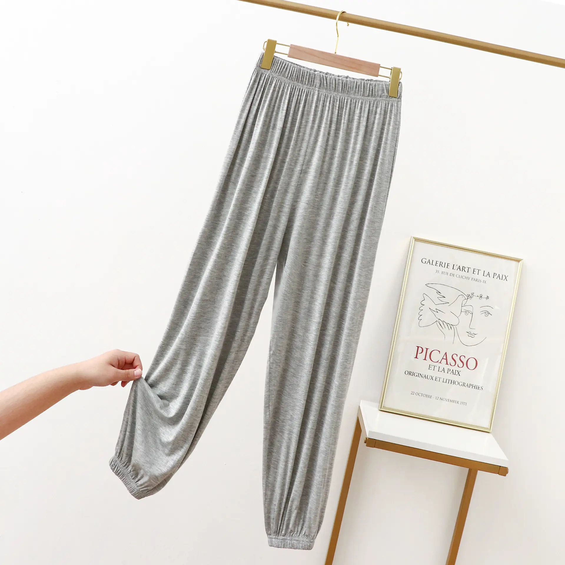 Women's Grey Modal Ankle Pants Slimming Loose Spring Summer - Image 2