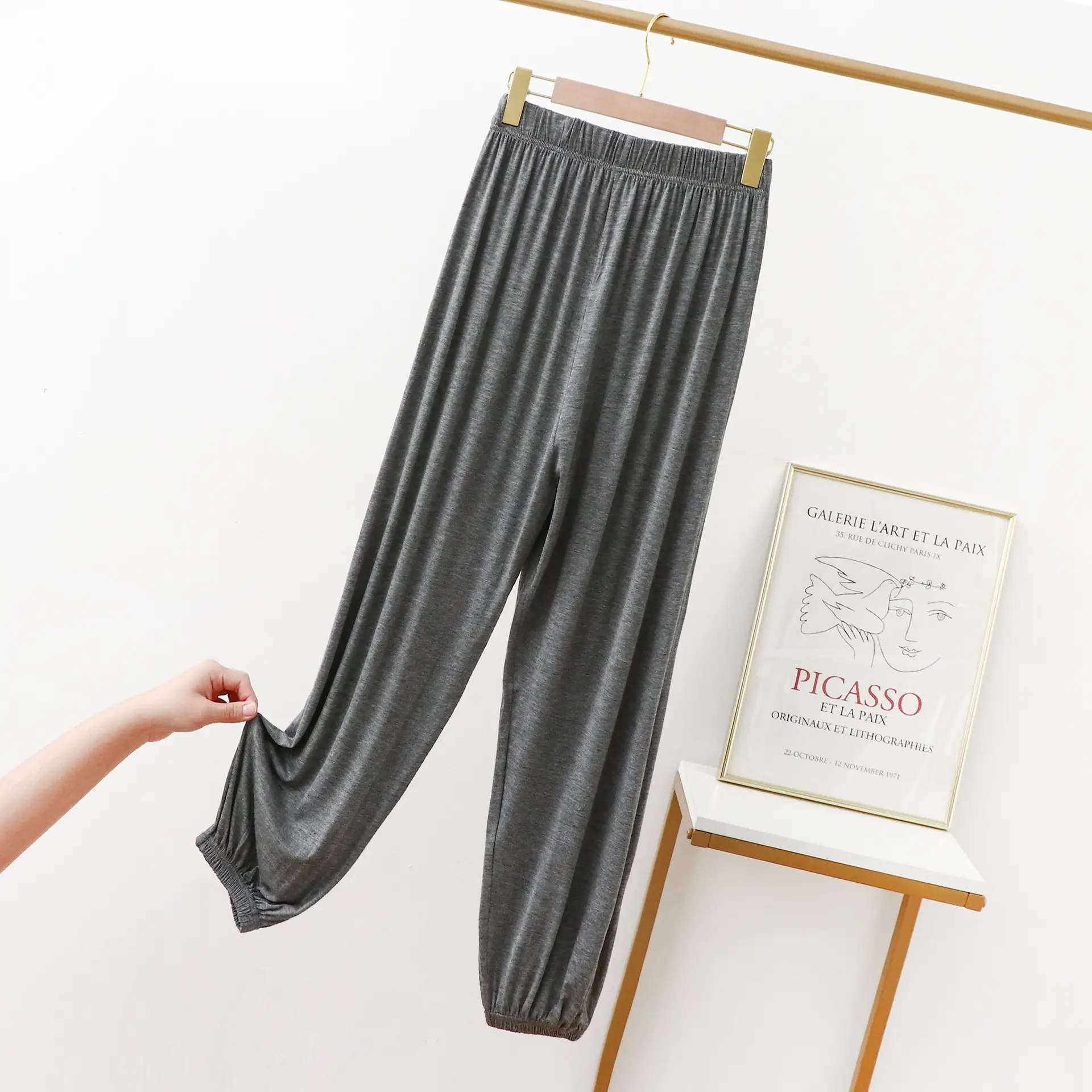 Women's Grey Modal Ankle Pants Slimming Loose Spring Summer - Image 3