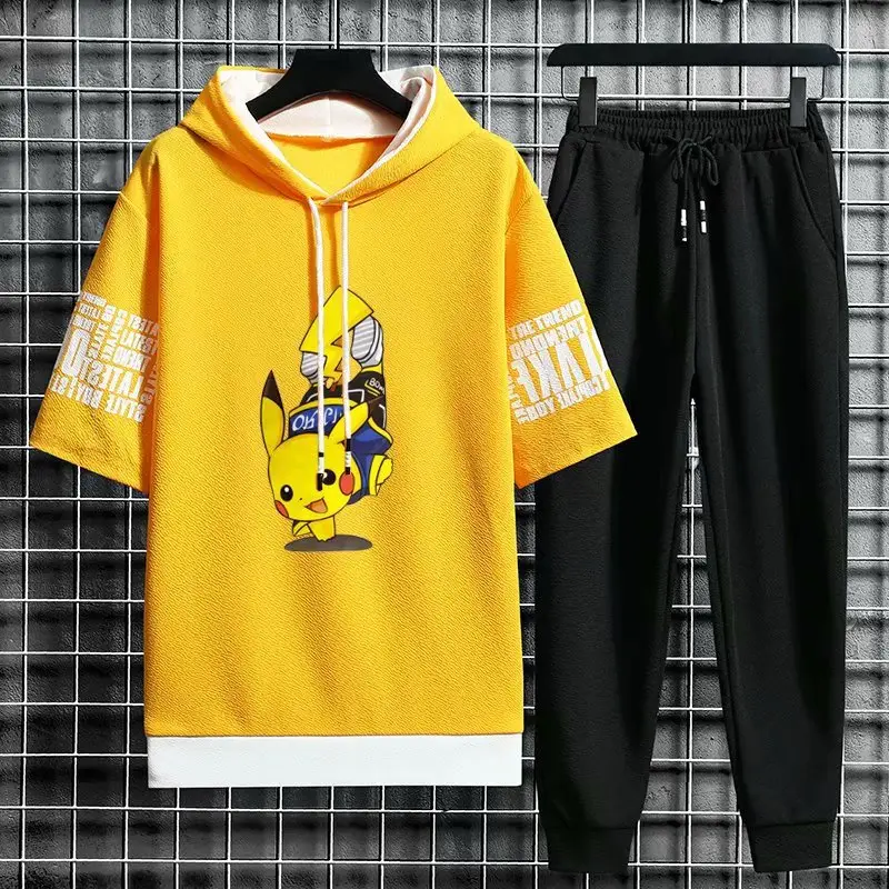 Men Black Graphic Hoodie Sweatpants Set Korean Style - Image 2