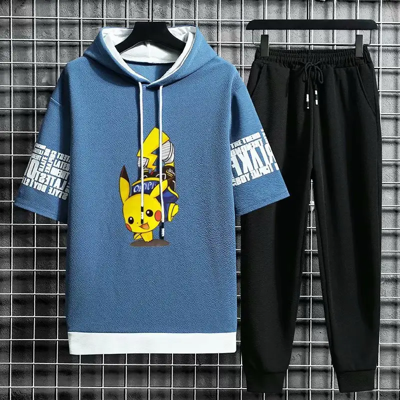 Men Black Graphic Hoodie Sweatpants Set Korean Style - Image 5