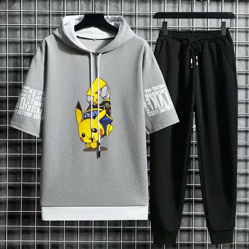 Men Black Graphic Hoodie Sweatpants Set Korean Style - Image 6