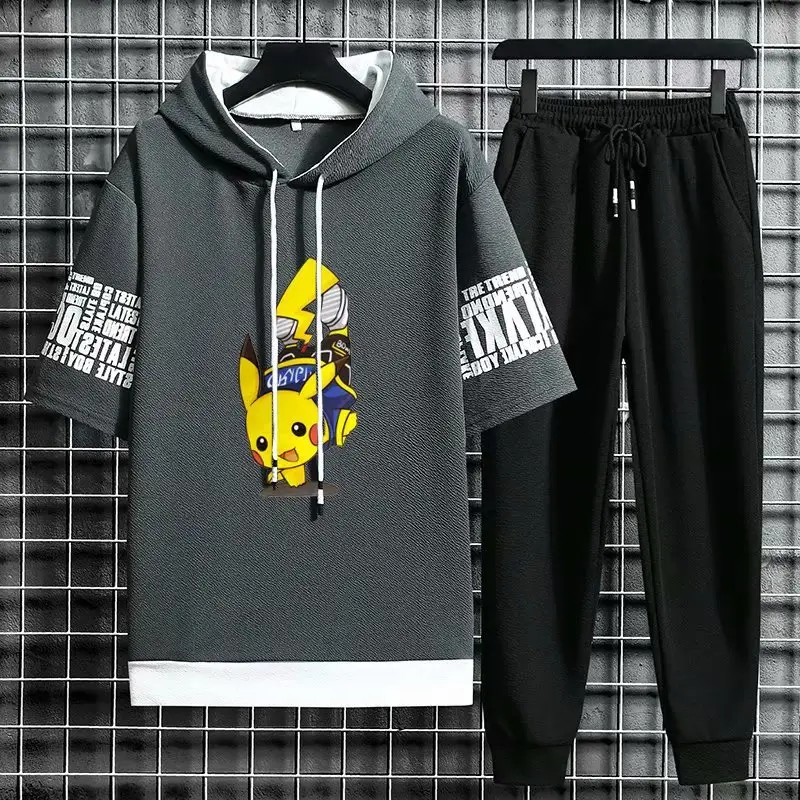 Men Black Graphic Hoodie Sweatpants Set Korean Style - Image 4