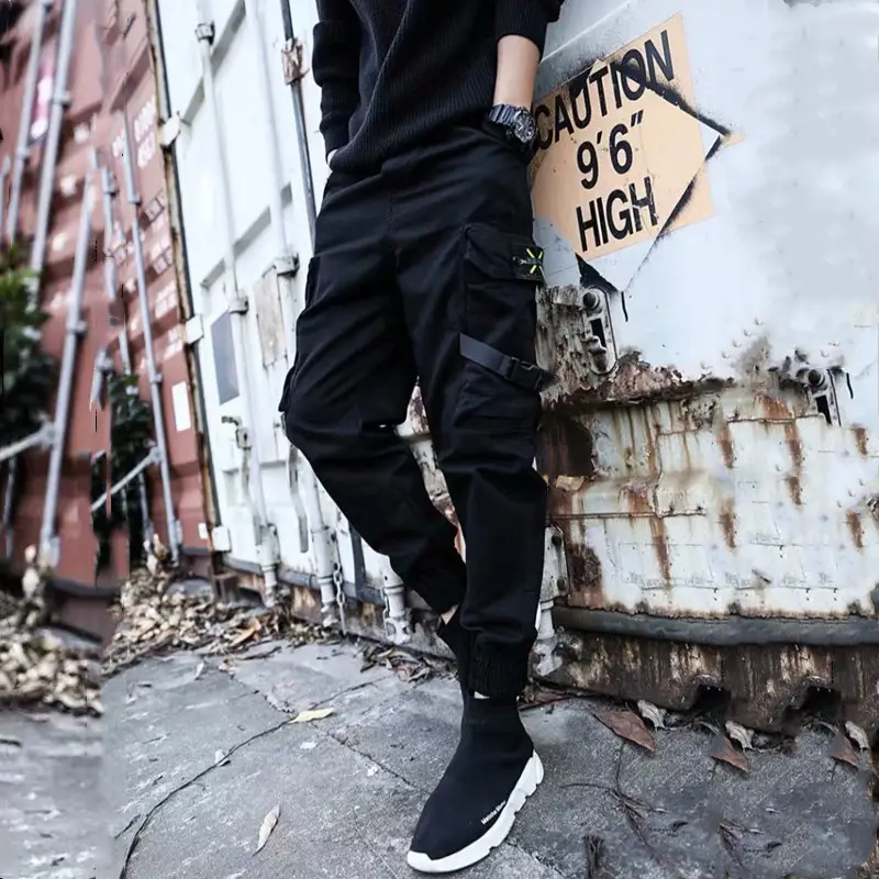Men Black Cargo Pants with Multi-Pockets Straight Fit - Image 4