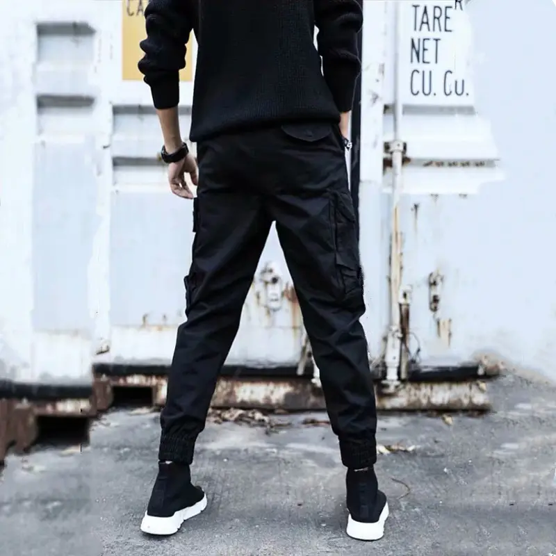 Men Black Cargo Pants with Multi-Pockets Straight Fit - Image 5