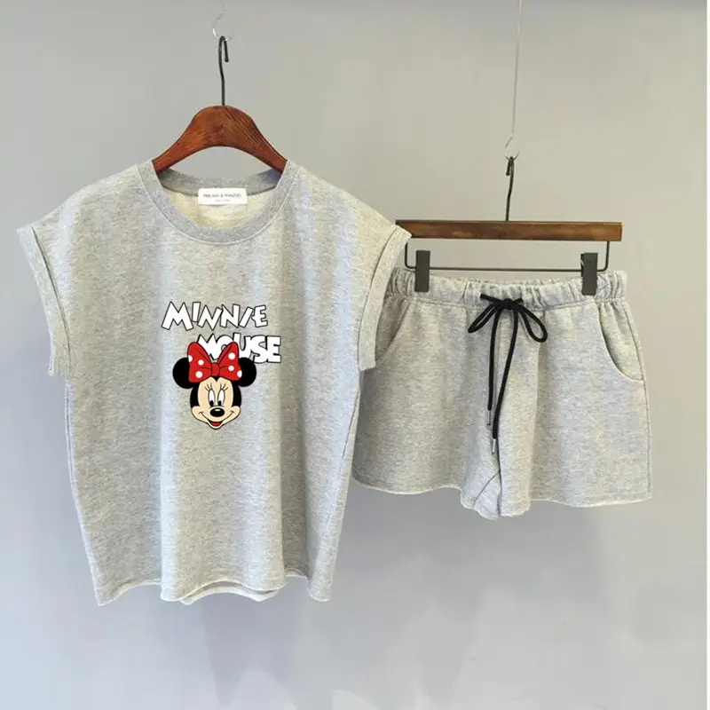 Women Minnie Mouse Graphic Cotton Shorts Set White - Image 2