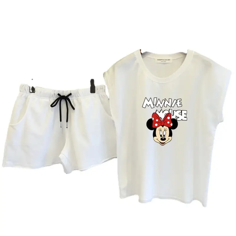 Women Minnie Mouse Graphic Cotton Shorts Set White - Image 5