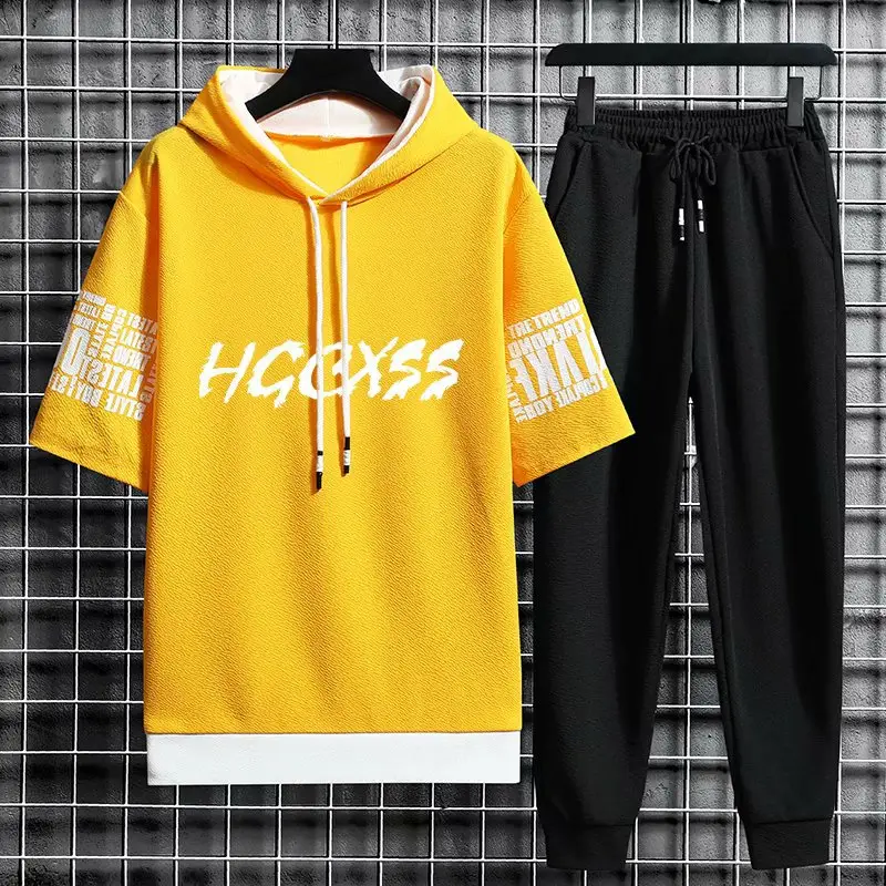 Men Hoodie Sweatpants Set Grey Black Ice Silk Trendy - Image 2