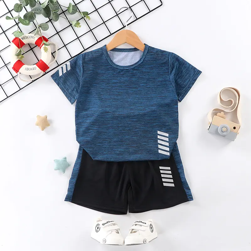 Boys Running Shorts Suit Teal Black Two-Piece Set - Image 2